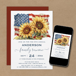 Patriotic American Flag Sunflower Family Wiederseh Einladung