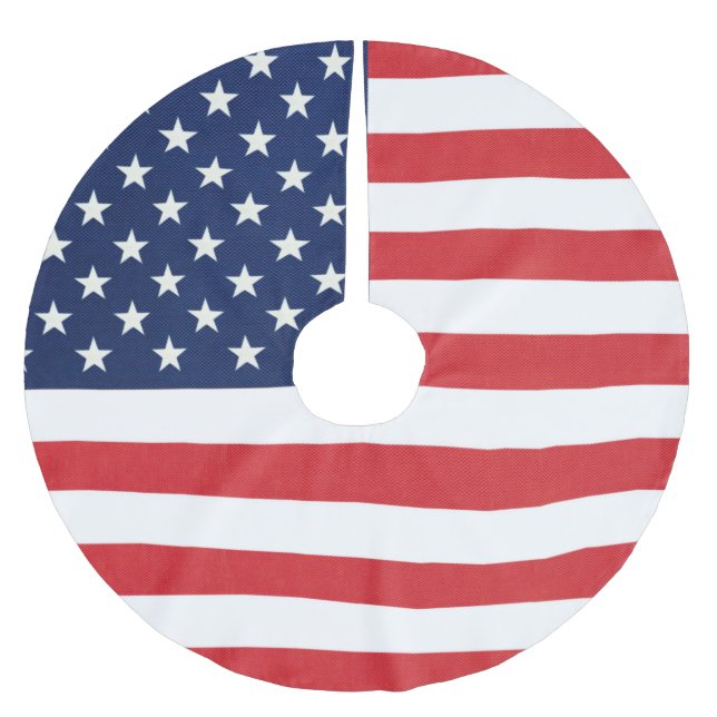 Patriotic American Flag Tree Skirt Polyester Weihnachtsbaumdecke (Vorderseite)