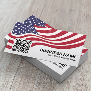 Patriotic American Flag Veteran Service QR Code Visitenkarte