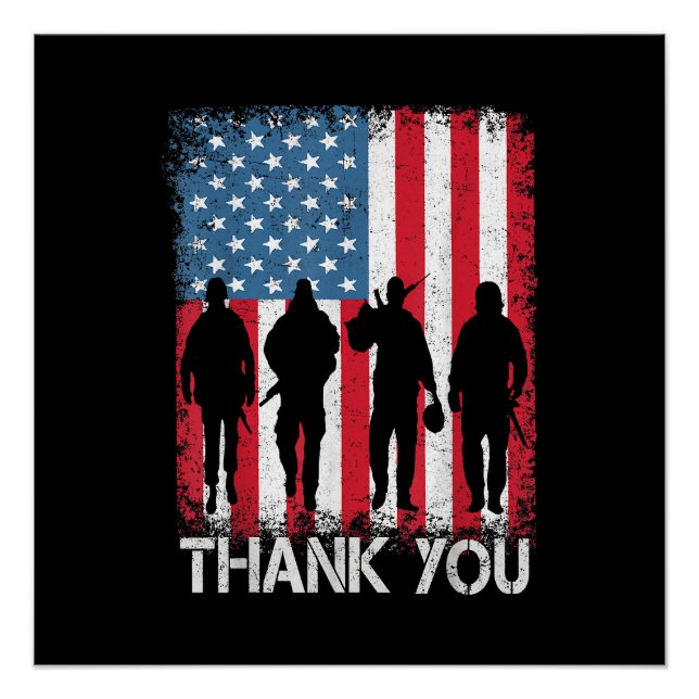 Patriotic American Flag Vielen Dank Poster (Vorderseite)