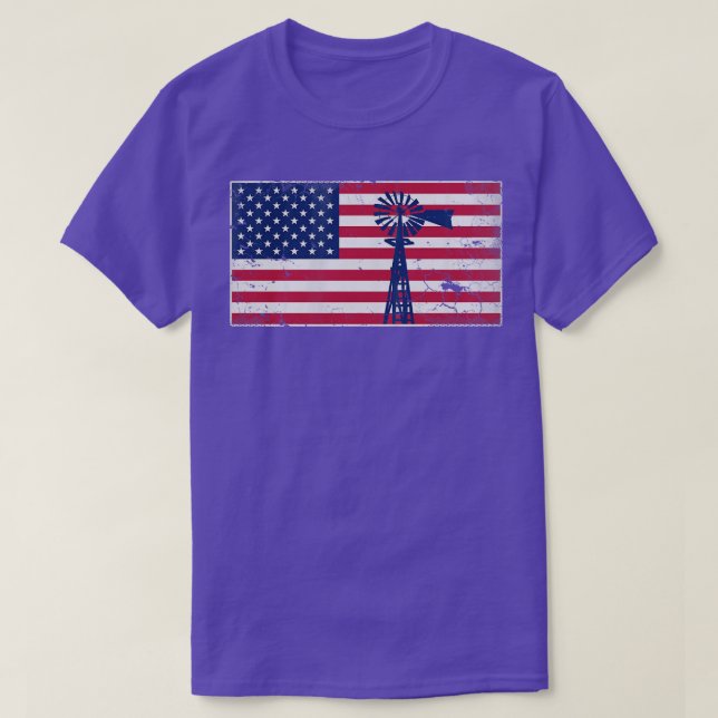 Patriotic American Flag Windmill USA 4. Juli T-Shirt (Design vorne)