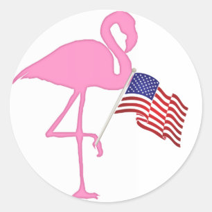 Patriotic American Flamingo mit Flagge Runder Aufkleber