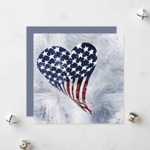Patriotic American Floating Heart Art Feiertagskarte