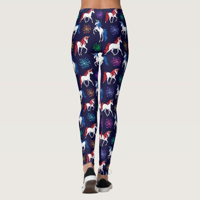 Patriotic American Red White Blue Unicorns Leggings (Rückseite)