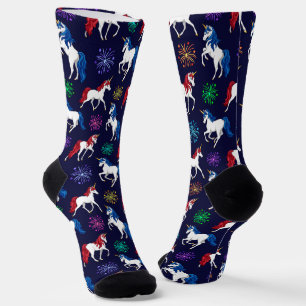 Patriotic American Red White Blue Unicorns Socken