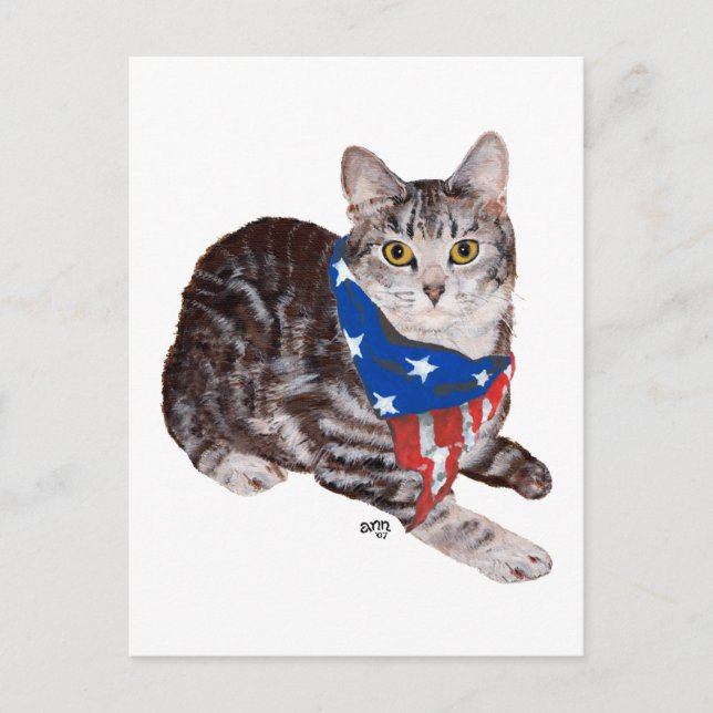 Patriotic American Shorthair Tabby Cat Postkarte (Vorderseite)