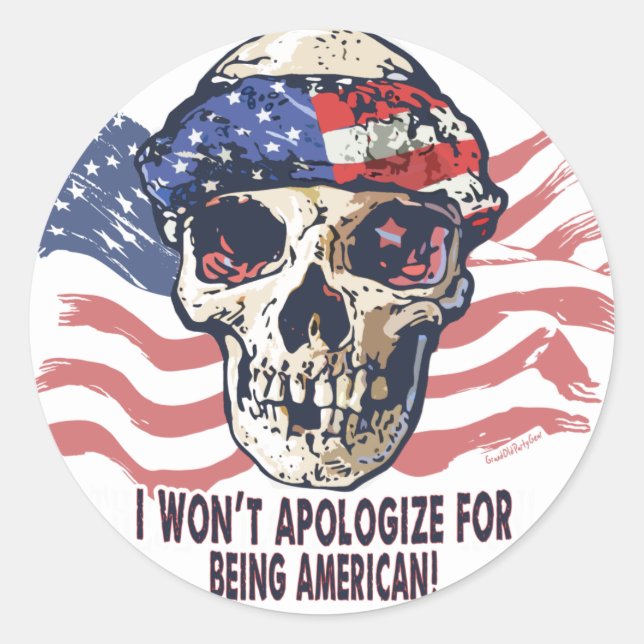 Patriotic American Skull Runder Aufkleber (Vorderseite)