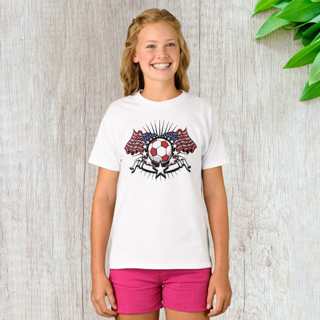Patriotic American Soccer Design USA Flag Football T-Shirt (Von Creator hochgeladen)