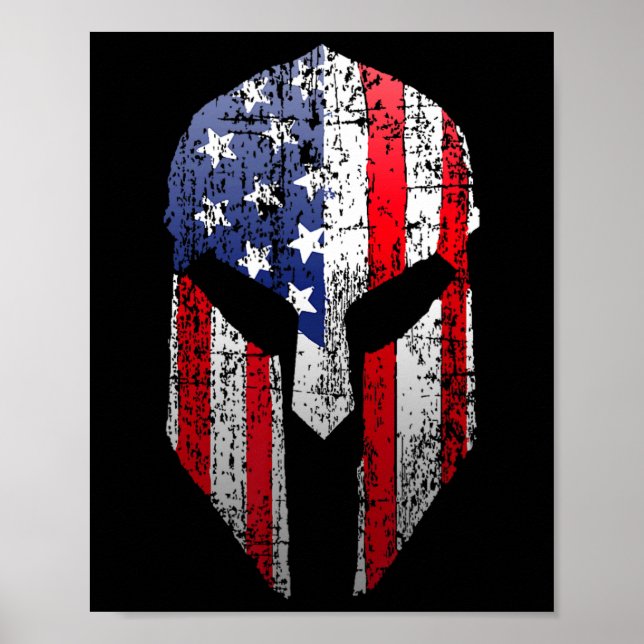 Patriotic American Spartan Warrior Usa Flag Helmet Poster (Vorne)