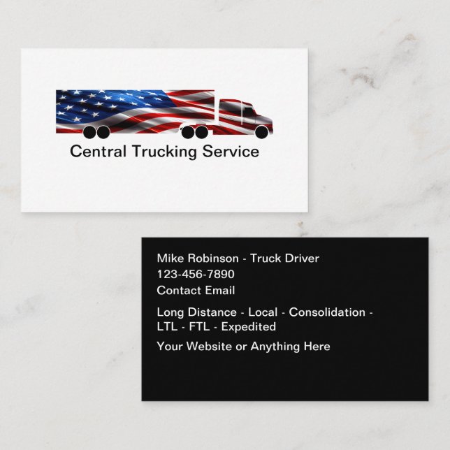 Patriotic American Truck Driver Shipping Service Visitenkarte (Vorne/Hinten)