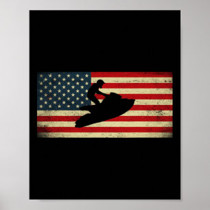 Patriotic American USA Flaggenjet Skiing Jet Ski L Poster