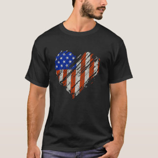 Patriotic American Vintag Heart US Flag 4. Juli T-Shirt