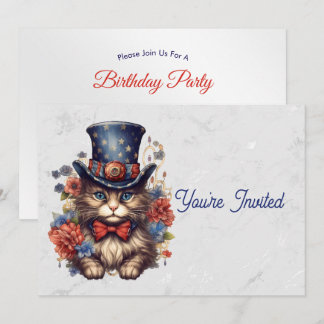 Patriotic Americana Cat Birthday Einladung