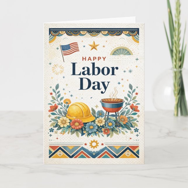 Patriotic Americana Happy Labor Day Karte (Vorderseite)