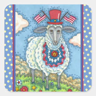 PATRIOTIC AMERIKANISCHE UNABHÄNGIGKEITSTAG SHEEP, QUADRATISCHER AUFKLEBER