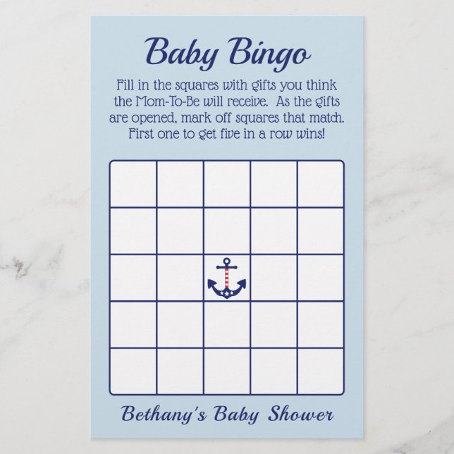 Patriotic Anchor Boy Baby Shooter Bingo Game Flyer (Vorne)