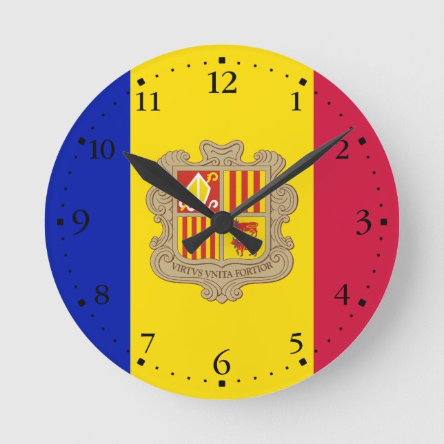 Patriotic Andorra Flag Runde Wanduhr (Vorderseite)