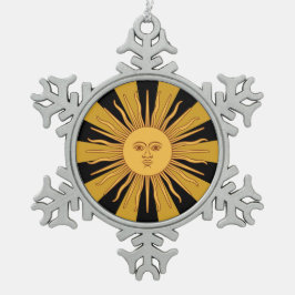 Patriotic Argentina Golden Sun, Sol de Mayo Schneeflocken Zinn-Ornament