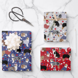 Patriotic Australian Shepherd/Aussie Dog Geschenkpapier Set