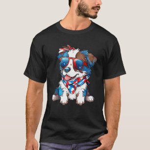 Patriotic Australian Shepherd Dog USA Flag 4. T-Shirt