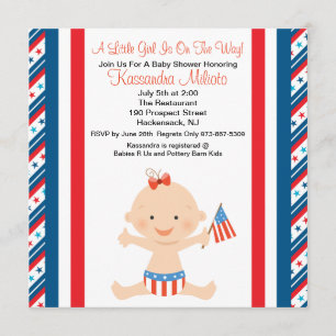 Patriotic Baby Girl Wave Flag Babydusche Einladung