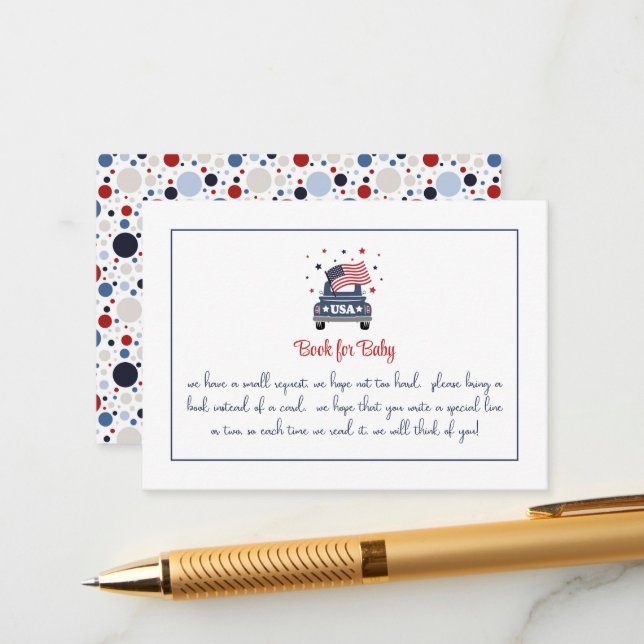 Patriotic Baby Shower Book for Baby Card Begleitkarte (Vorderseite/Rückseite Beispiel)