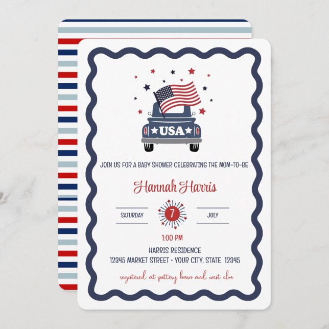 Patriotic Baby Shower Invitation Einladung (Vorne/Hinten)