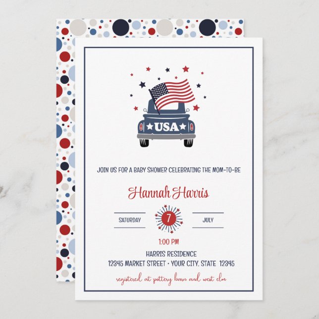 Patriotic Baby Shower Invitation Einladung (Vorne/Hinten)