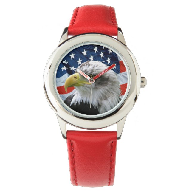 Patriotic Bald Eagle American Flag Watch Armbanduhr (Vorderseite)