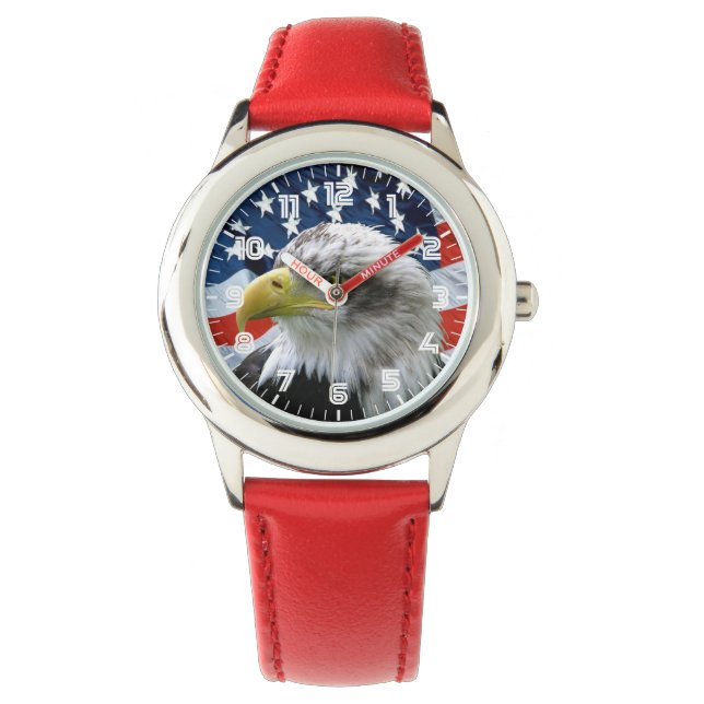 Patriotic Bald Eagle American Flag Watch Armbanduhr (Vorderseite)