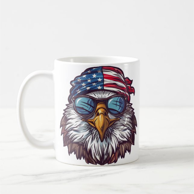 Patriotic Bald Eagle Amerikanische Flagge Kaffeetasse (Links)
