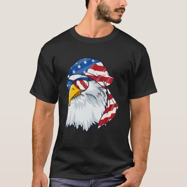 Patriotic Bald Eagle Men 4. Juli American Fla T-Shirt (Vorderseite)