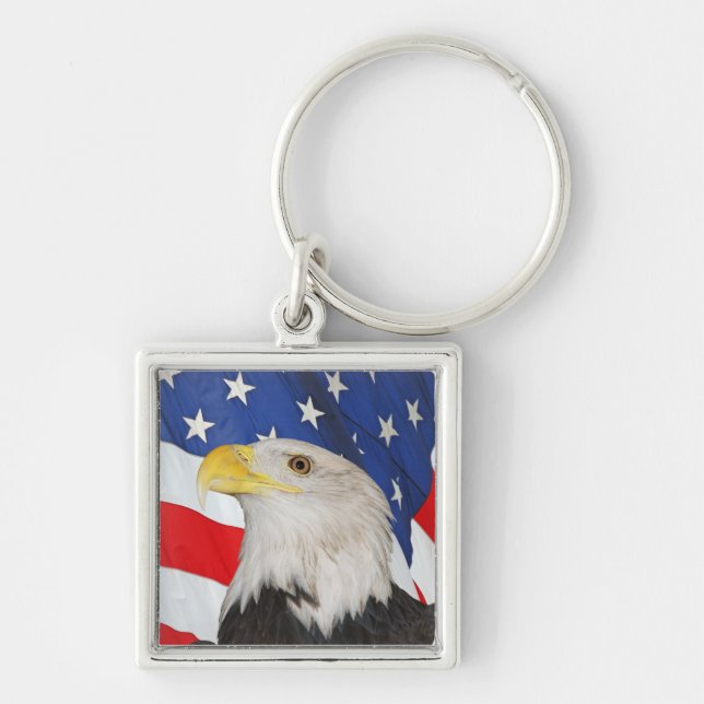 Patriotic Bald Eagle mit amerikanischem Flaggenhin Schlüsselanhänger (Vorne)