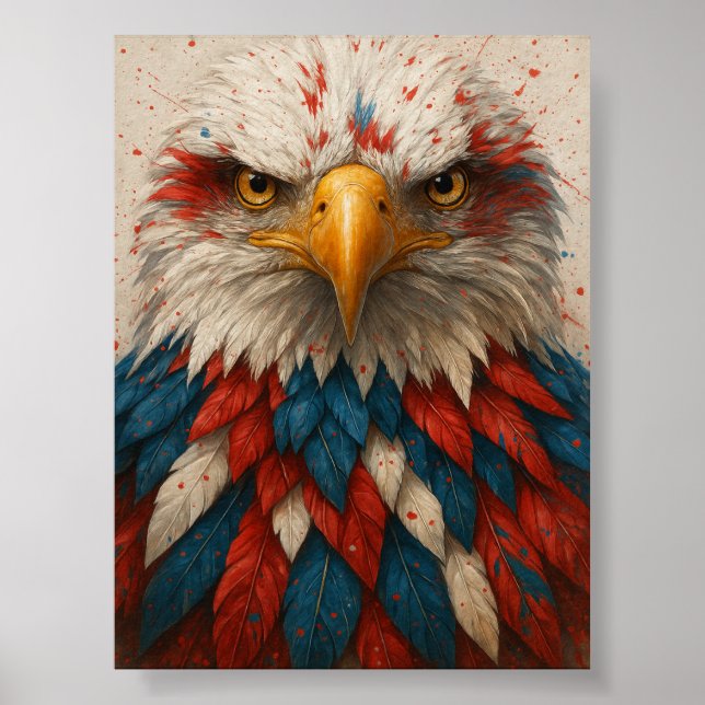 Patriotic Bald Eagle mit Red White Blue Feathers Poster (Vorne)