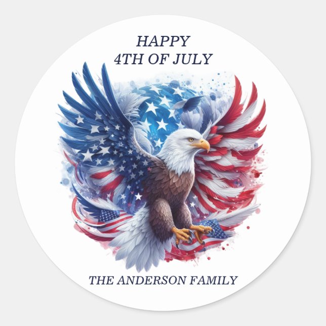 Patriotic Bald Eagle Stars Streifen Red White Blue Runder Aufkleber (Vorderseite)