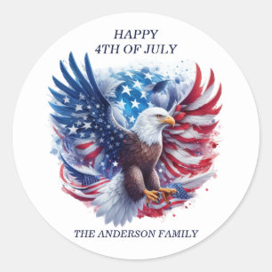 Patriotic Bald Eagle Stars Streifen Red White Blue Runder Aufkleber