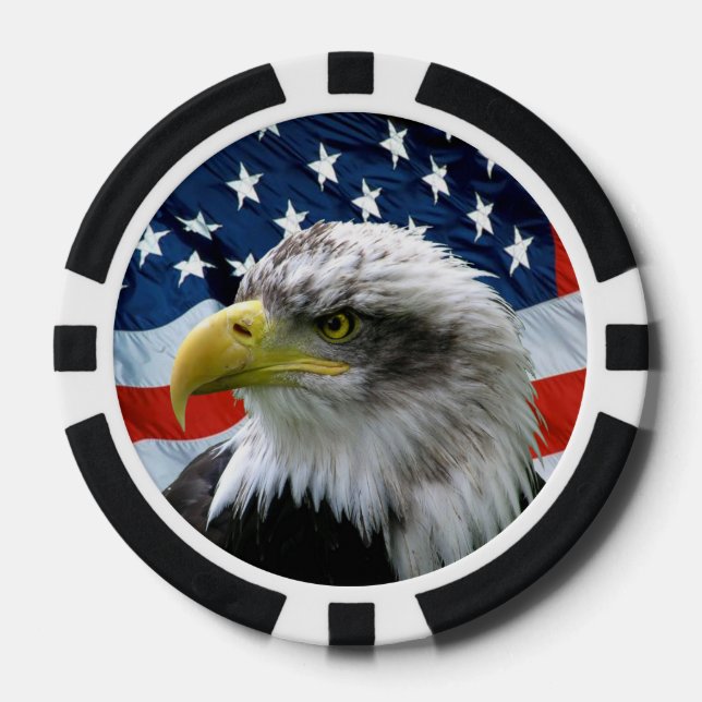 Patriotic Bald Eagle und die amerikanische Flagge Pokerchips (Vorderseite)