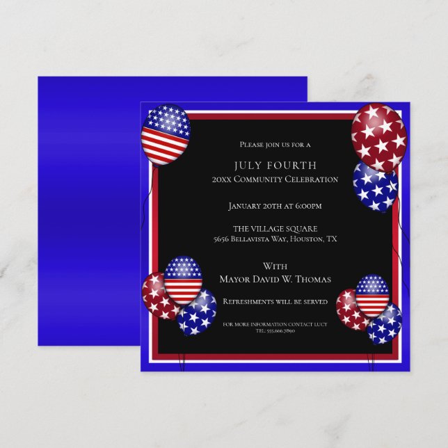 Patriotic Balloon dekoriert am 4. Juli Einladung (Vorne/Hinten)
