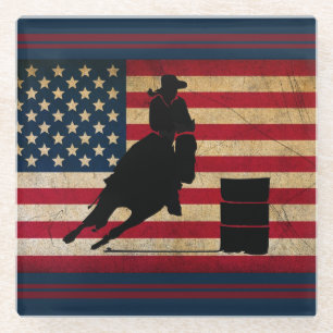 Patriotic Barrel Racing American Flag Pferd Glasuntersetzer