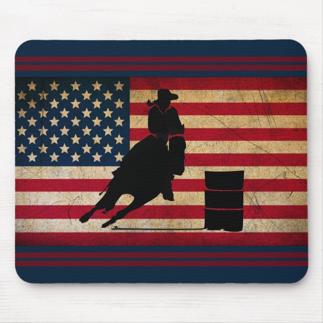 Patriotic Barrel Racing American Flag Pferd Mousepad (Vorne)