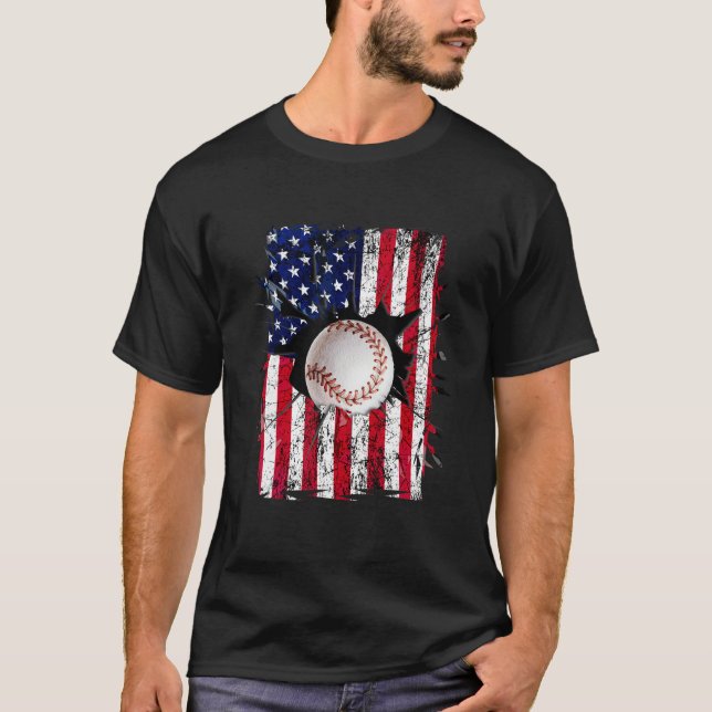 Patriotic Baseball 4th Of July Men USA American Fl T-Shirt (Vorderseite)