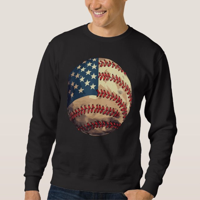Patriotic Baseball 4th Of July USA American Flag Sweatshirt (Vorderseite)