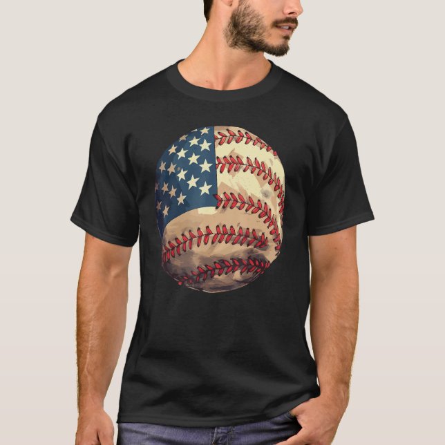 Patriotic Baseball 4th Of July USA American Flag T-Shirt (Vorderseite)