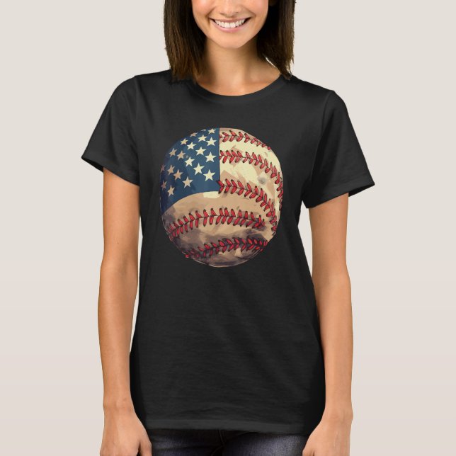 Patriotic Baseball 4th Of July USA American Flag T-Shirt (Vorderseite)