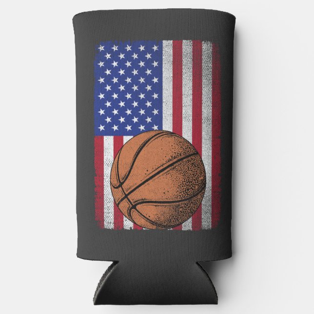 Patriotic Basketball 4. Juli Amerikanische Flagge Selters Dosenkühler (Vorderseite)