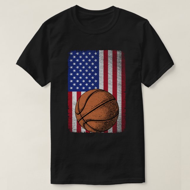 Patriotic Basketball 4. Juli Amerikanische Flagge T-Shirt (Design vorne)