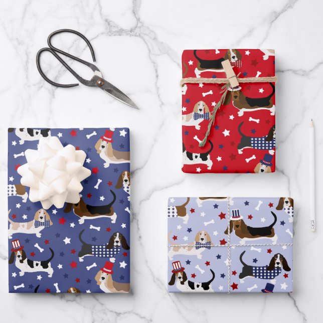 Patriotic Basset Hound Geschenkpapier Set (Vorderseite)