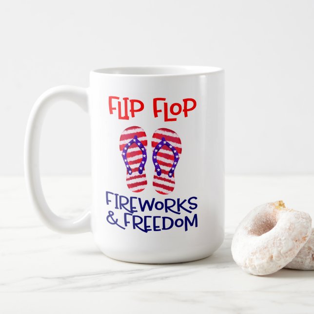 Patriotic Beach Vibes Kaffeetasse (Mit Donut)