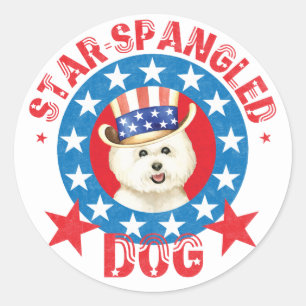 Patriotic Bichon Frise Classic Round Sticker
