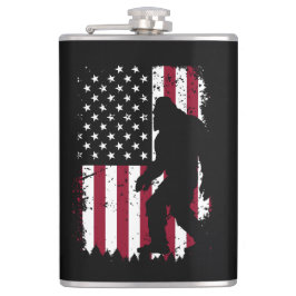 Patriotic Bigfoot American Flag Sasquatch Flachmann